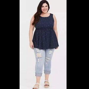 Torrid Babydoll Challis Tank in Navy Foil1X